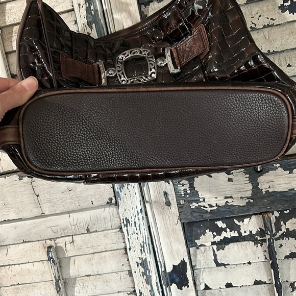 Brighton Patent Crocodile Vintage Croc Embossed Purse Brown Leather Shoulder Bag - Picture 13 of 14